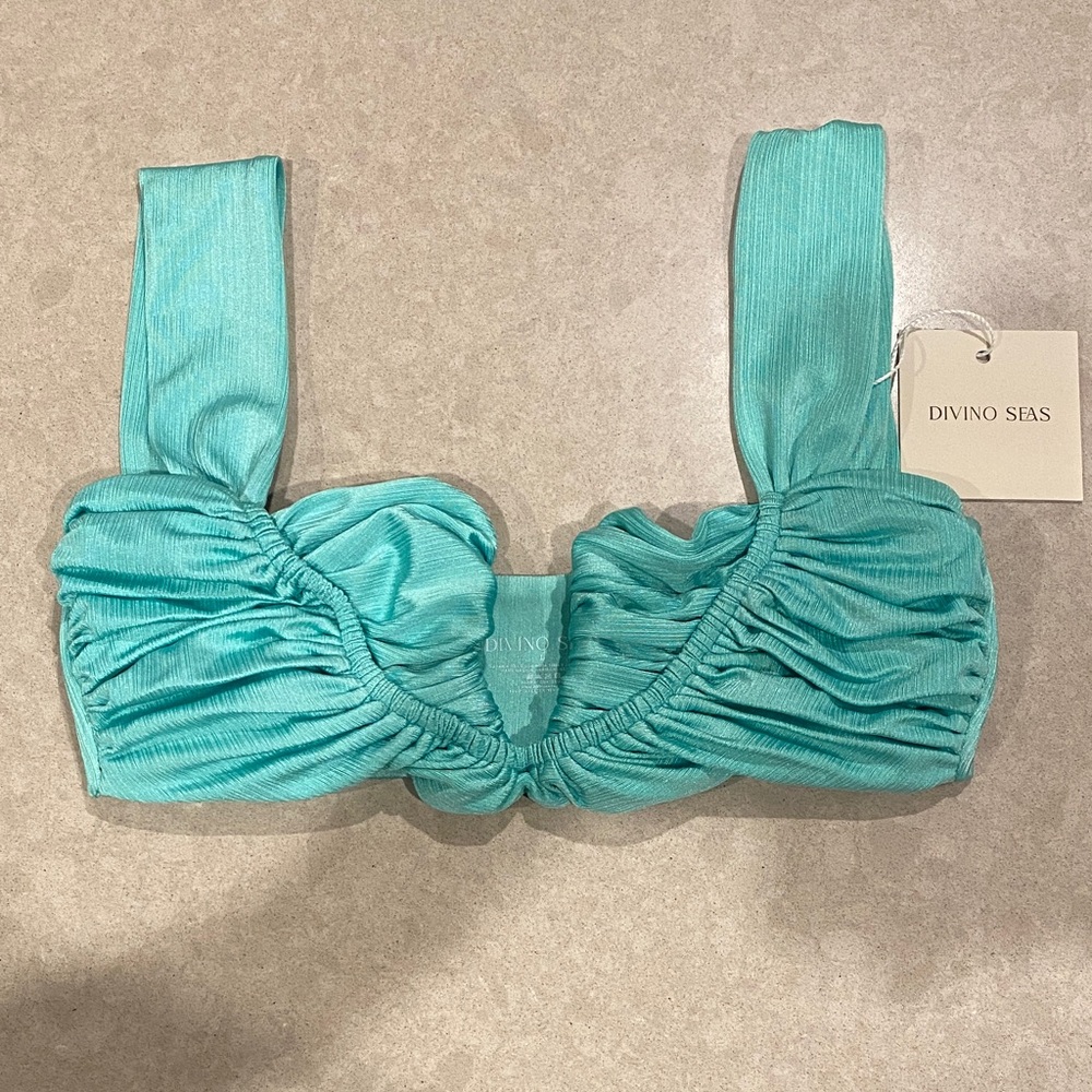 Divino Seas Seafoam Green Ruched Bikini Top and Bottoms